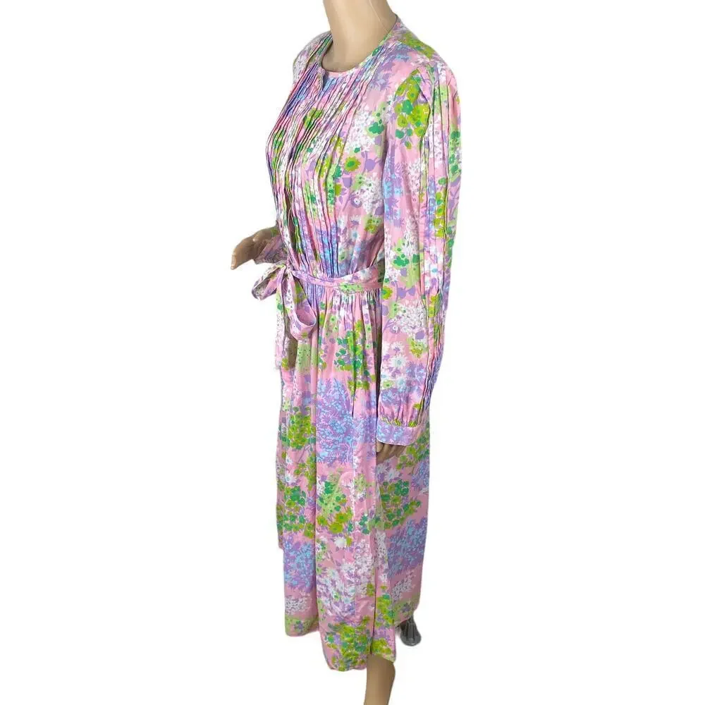 Vintage 1960s Star of Siam Jeanoel Haxo Cotton Midi Dress Prairie Pockets Sz 10